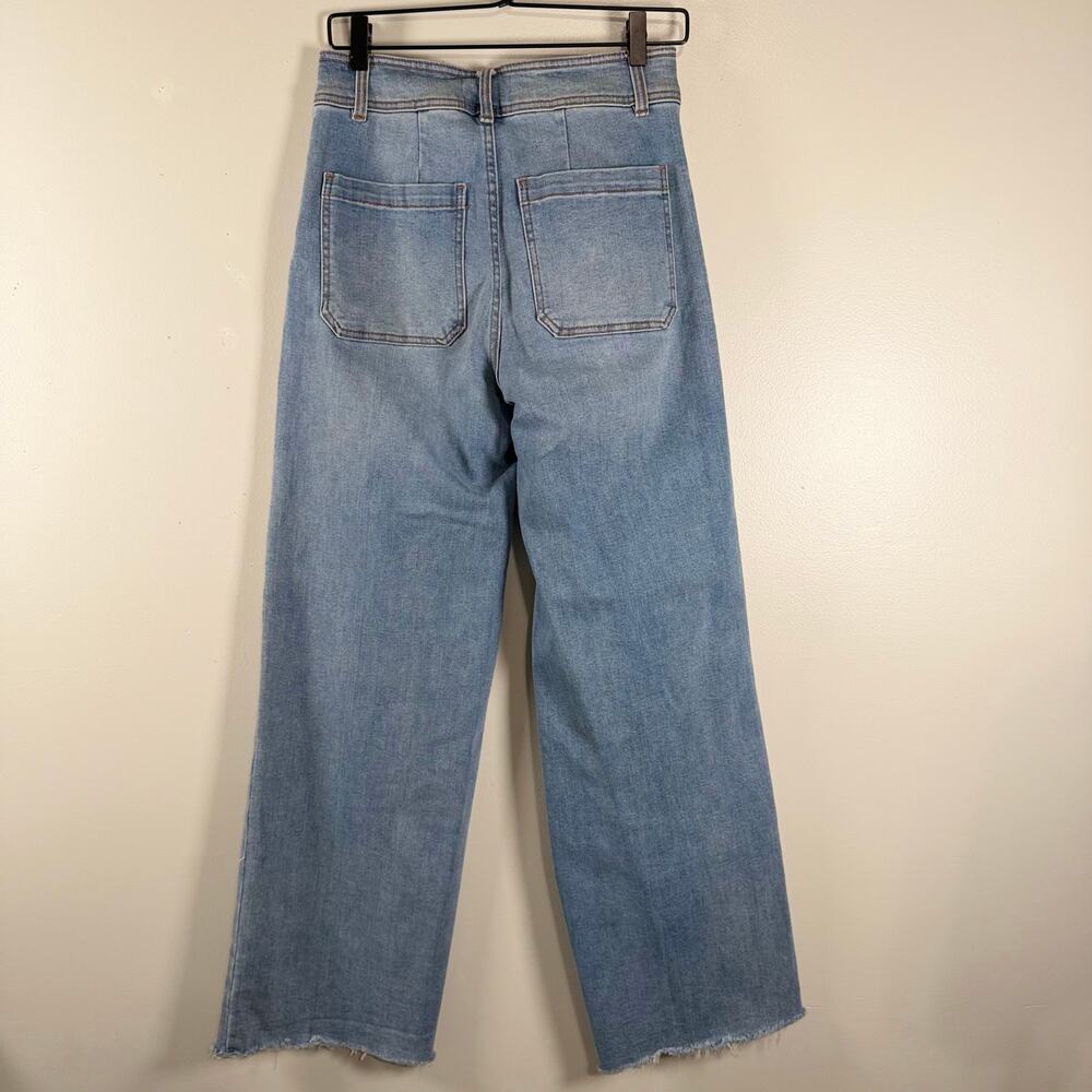 OAT New York High Rise Square Pocket Wide Leg Raw Hem Denim Jeans Size 4/27 - Picture 6 of 10